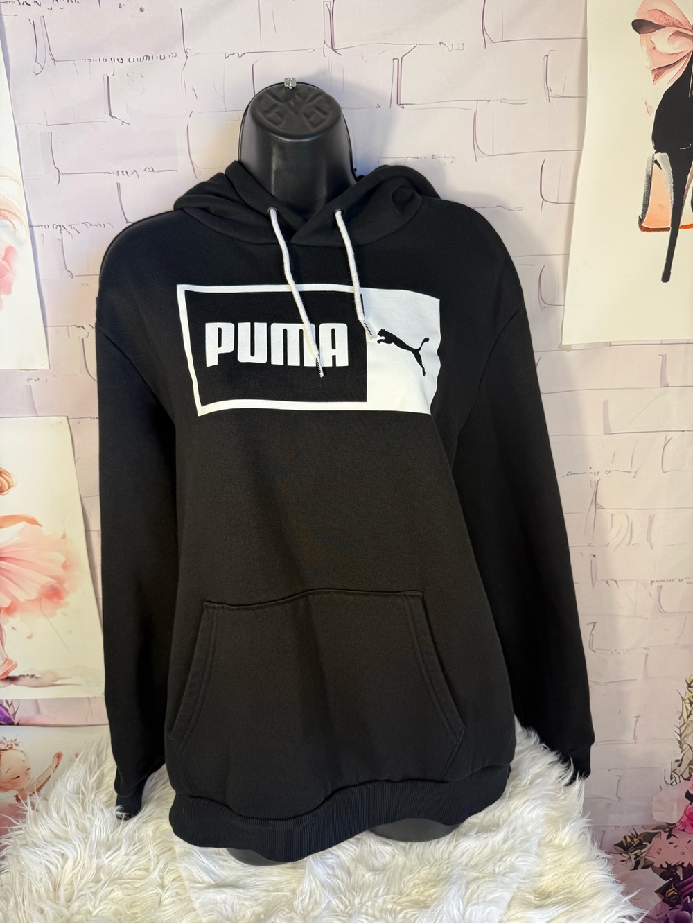 Puma Black Hoodie with White Logo Block